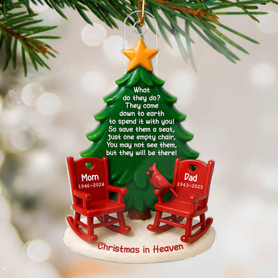 Christmas In Heaven Save A Seat 3D Effect - Personalized Acrylic Ornament - Christmas Memorial Keepsake For Family