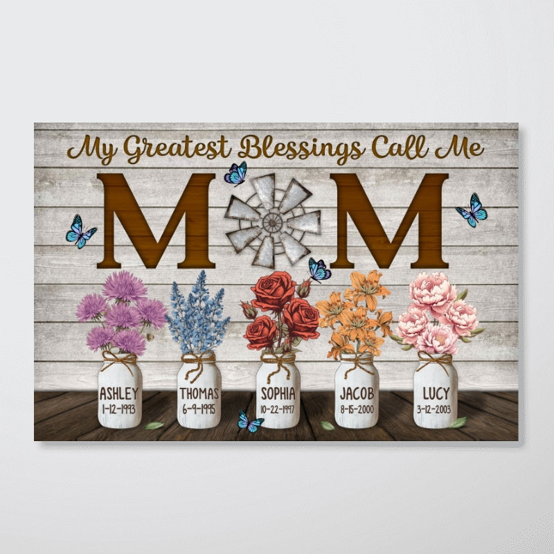 My Greatest Blessing Call Me Mom Rustic Personalized Horizontal Poster