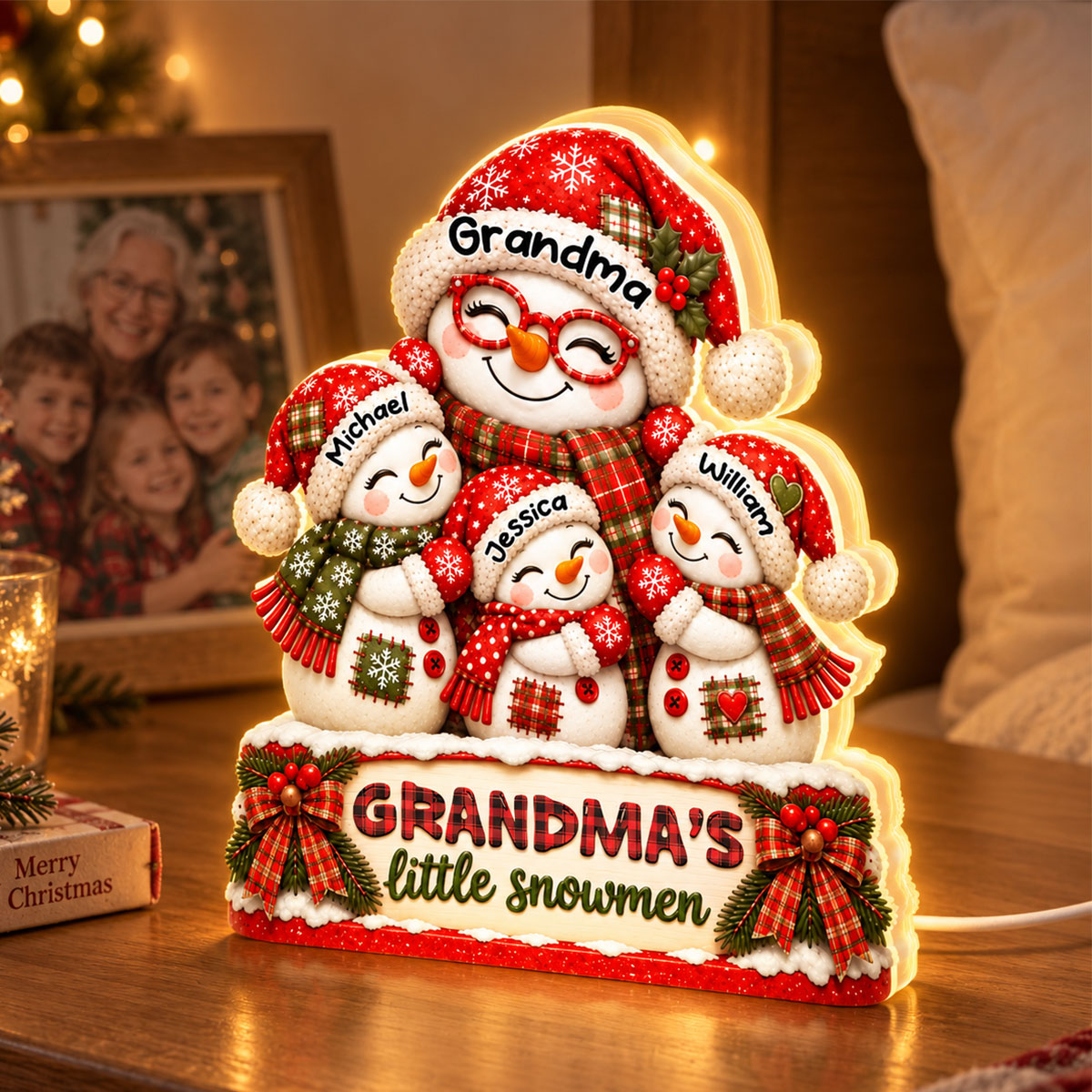 Grandma's Little Snowmen - Personalized Light Box - Heartfelt Christmas Gift for Grandma, Family Keepsake
