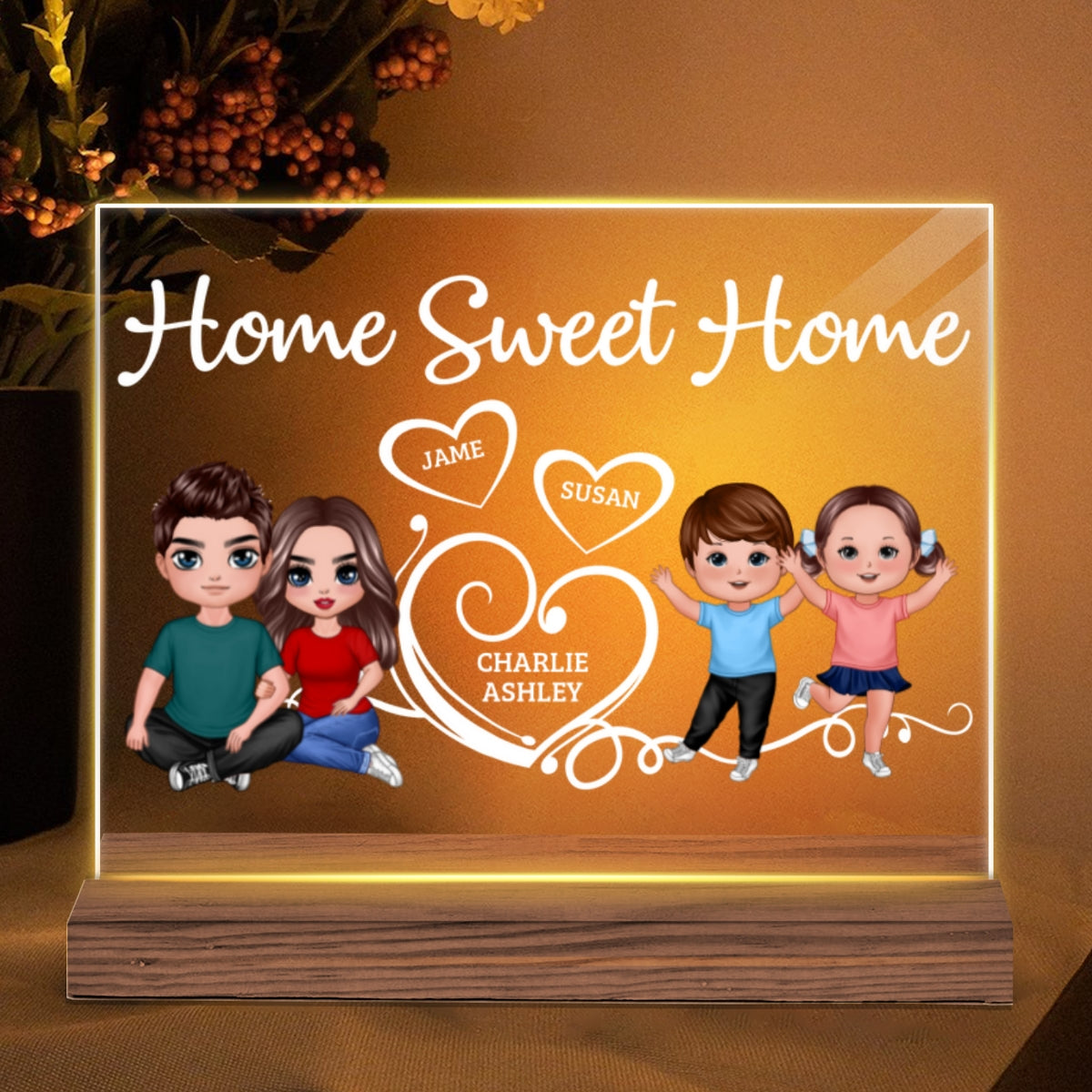 Hearts Doll Family Personalized Custom Shape LED Night Ligh