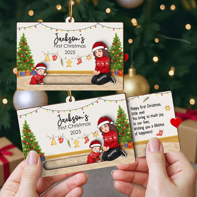 Baby First Christmas Mom Dad Grandma Grandpa - Personalized Slider Ornament