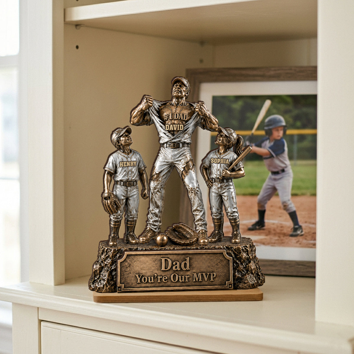 No 1 Dad Baseball Victory Trophy - Personalized 2-Layered Wooden Plaque - Father's Day Gift for Dad, Husband