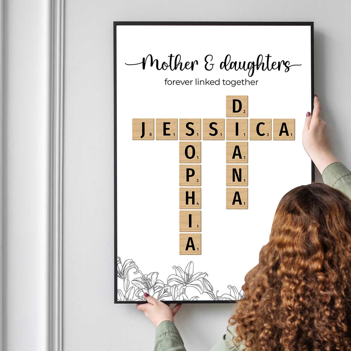 Mother Daughter Forever Linked Together Crossword Puzzle Art Personalized Poster