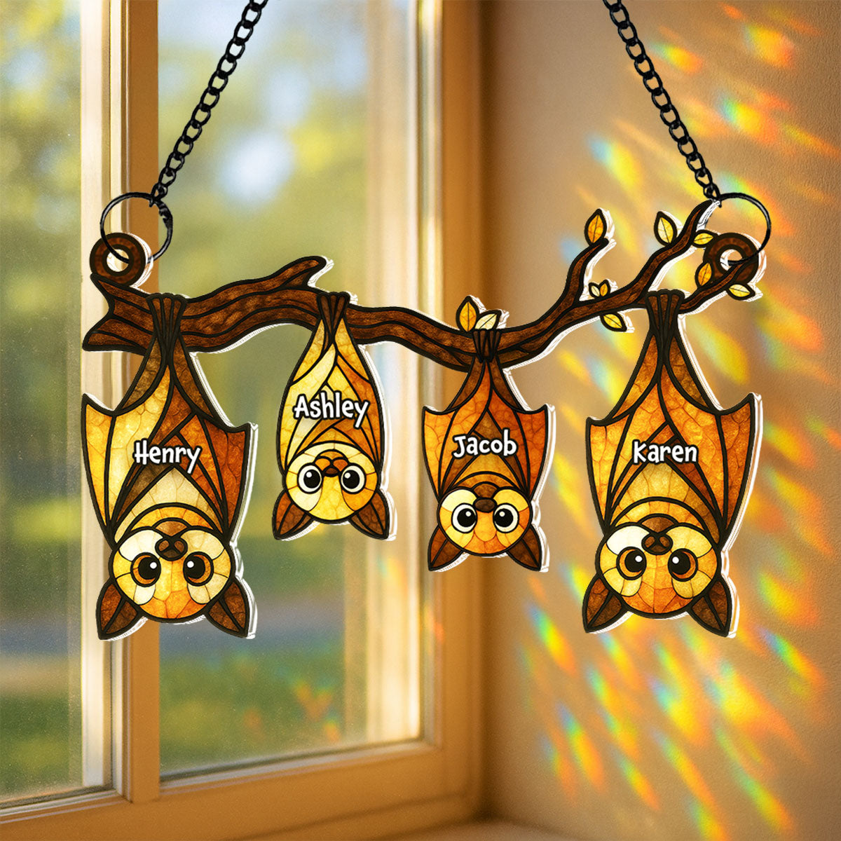 Bat Halloween Familly Hanging Personalized Acrylic Suncatcher