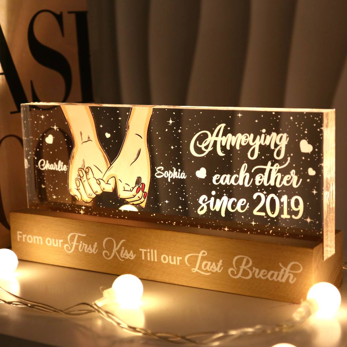 Couple Holding Hands Personalized Acrylic Block LED Night Light