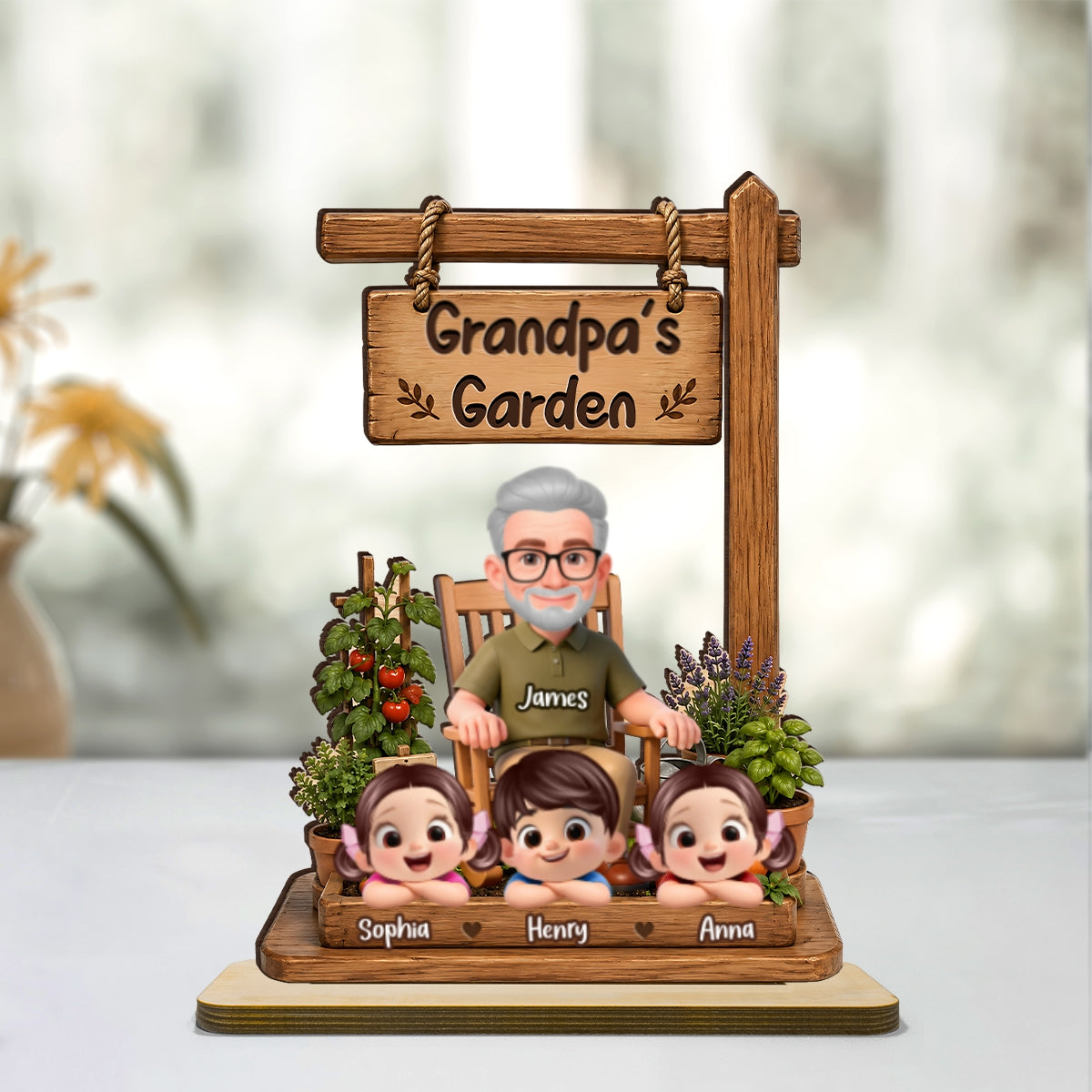 Grandpa's Garden - Personalized 2-Layered Wooden Plaque - Father's Day Gift for Dad, Husband