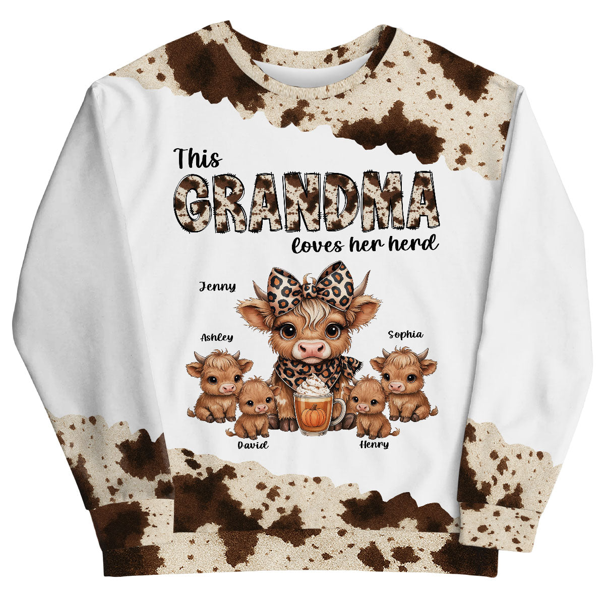This Grandma Loves Her Herd Personalized 3D Printed Sweatshirt, Cozy Fall Gift for Mom, Grandma