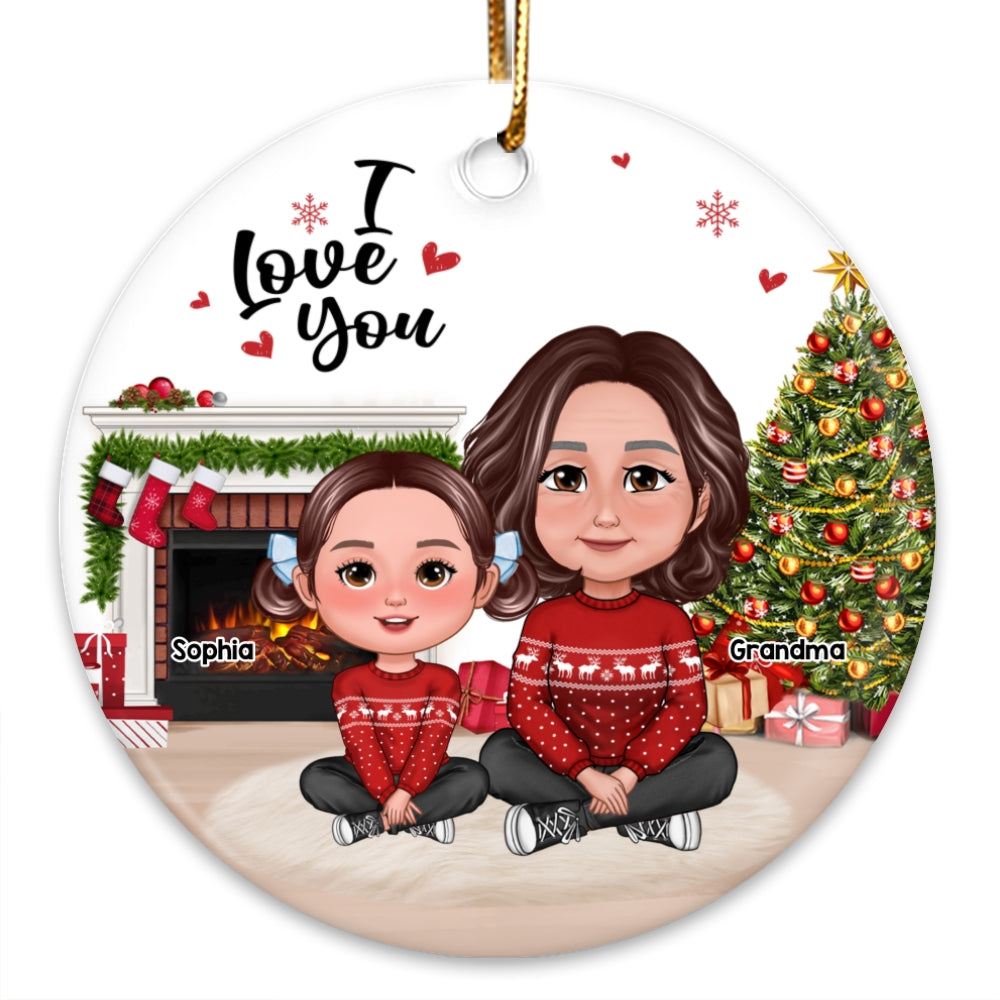 Christmas Grandma & Grandkid Sitting Crossed Legs I Love You Gift For Granddaughter Grandson Personalized Circle Ornament