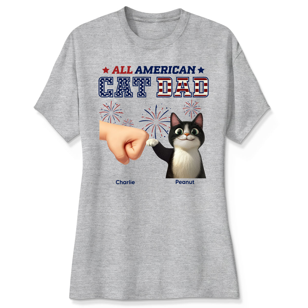 All American Cat Dad Cat Mom Cartoon Cat Punch Hand Personalized Shirt, 4th of July Independence Day Celebration