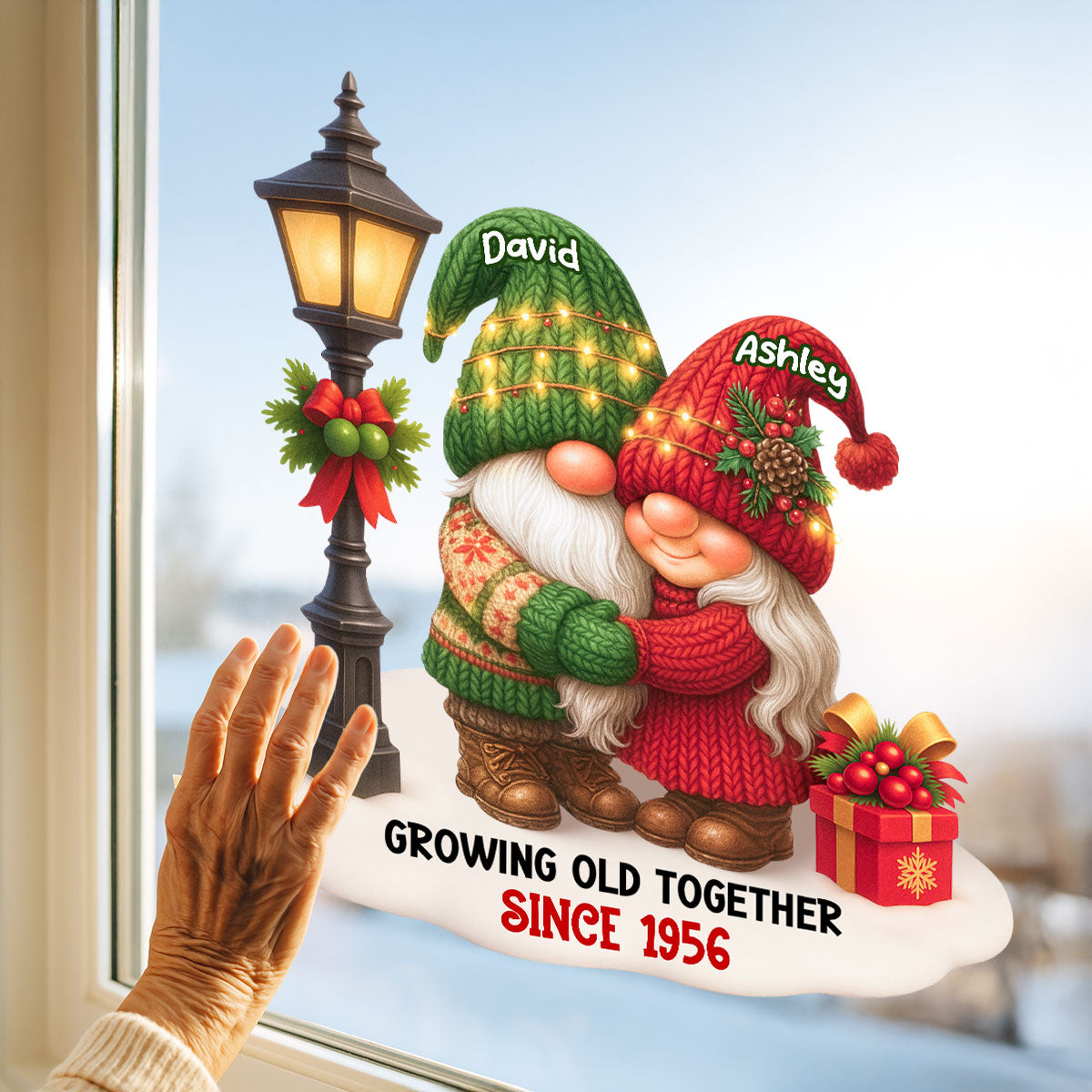 Gnome Christmas Couple Growing Old Together Personalized Decal, Gift for him, for her