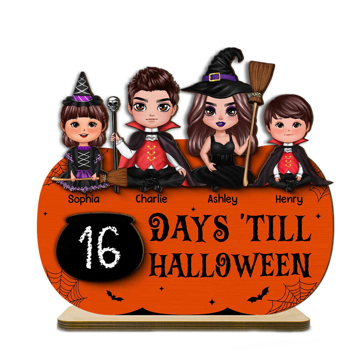 Family Halloween Countdown Unique Home Decor Personalized 2-Layer Standing Wooden Plaque
