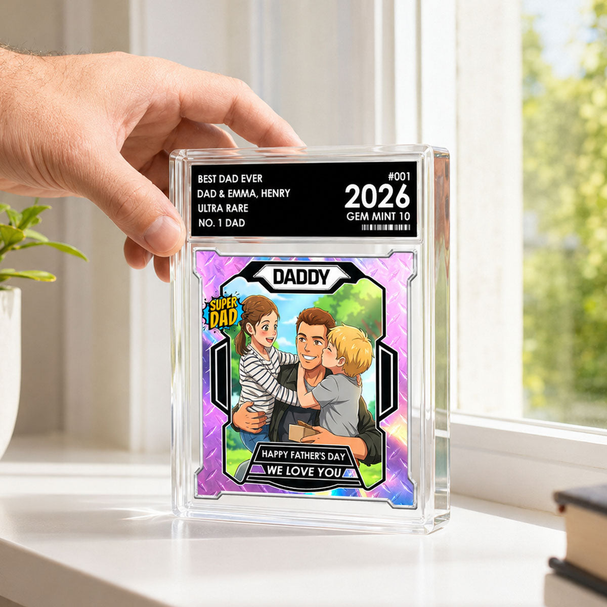 Dad Of The Year Trading Card Cartoon Style - Personalized Acrylic Block Plaque - Father's Day Gift For Dad, Husband