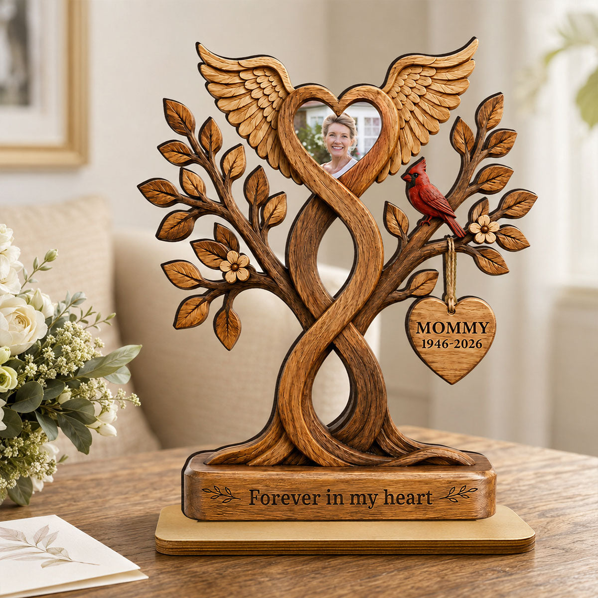 Forever in Our Hearts Memorial - Personalized 2-Layered Wooden Plaque - Heartfelt Sympathy Gift for Loved Ones