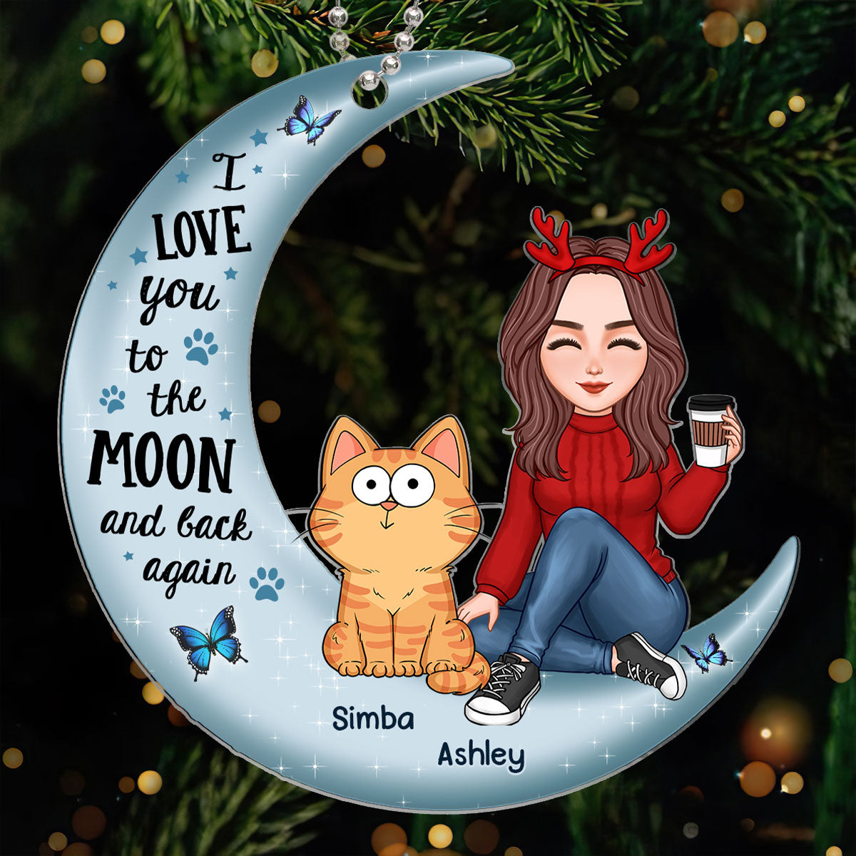 Cat Mom Love To The Moon And Back Personalized Acrylic Ornament