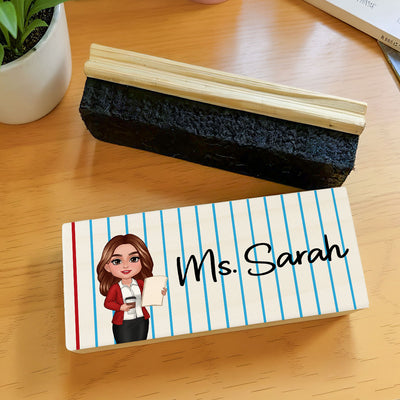 Doll Teacher Notebook Pattern Personalized Chalkboard/Whiteboard Eraser with Marker, Teacher Appreciation Gift, Back To School Gift