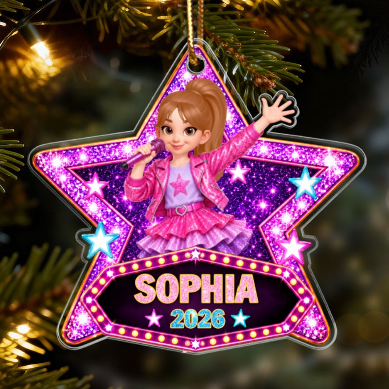 Pretty Girl Pop Star 2D Flat - Peresonalized Acrylic Ornament - Gift For Daughter, Granddaughter