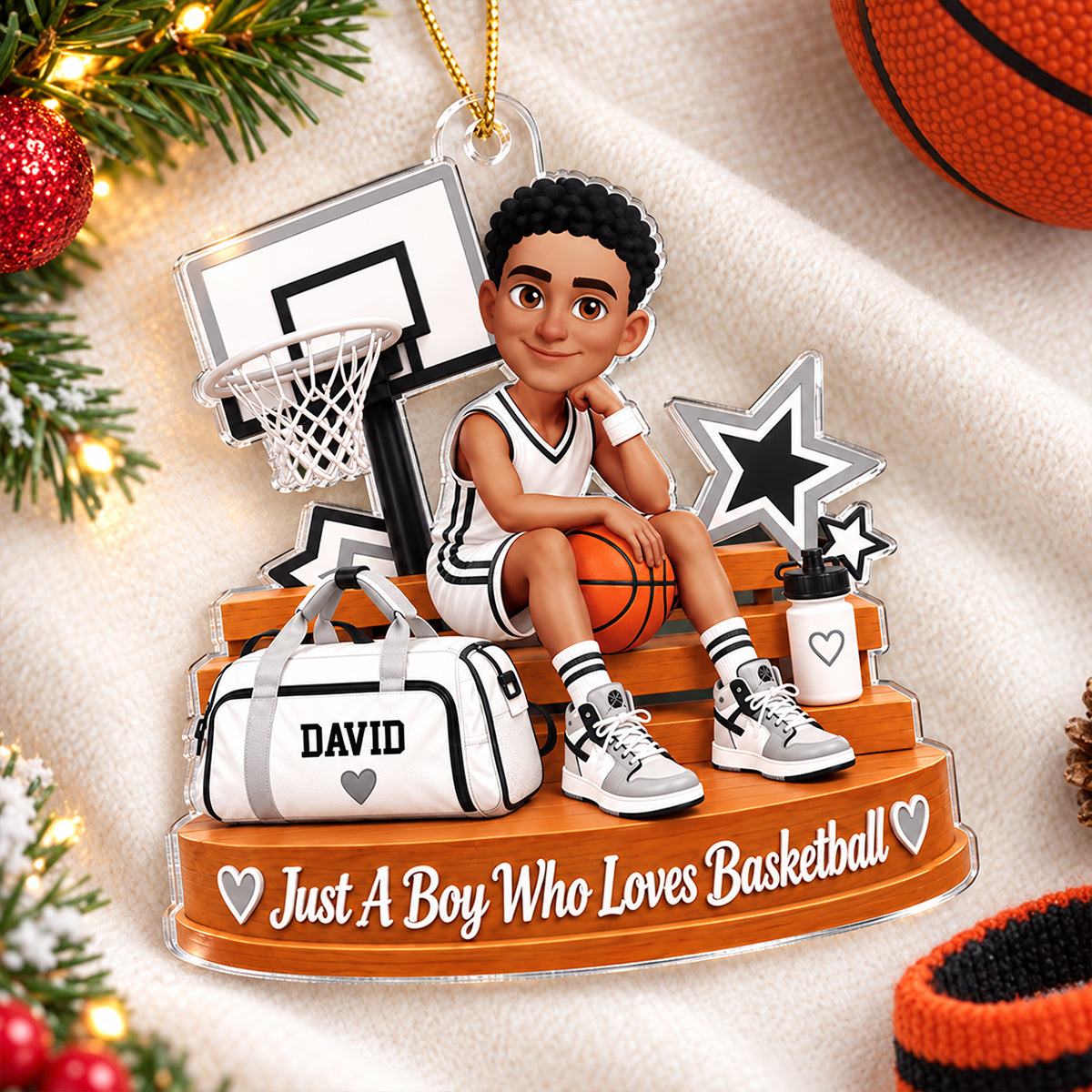 Just a Boy Who Loves Basketball - Personalized Acrylic Ornament - Christmas Gift for Son,Grandson