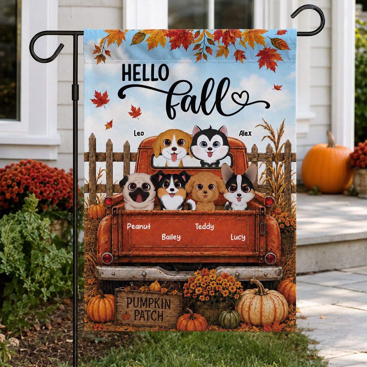 Trending Dogs On Truck - Personalized Garden Flag - Fall Season Gift For Dog Lovers