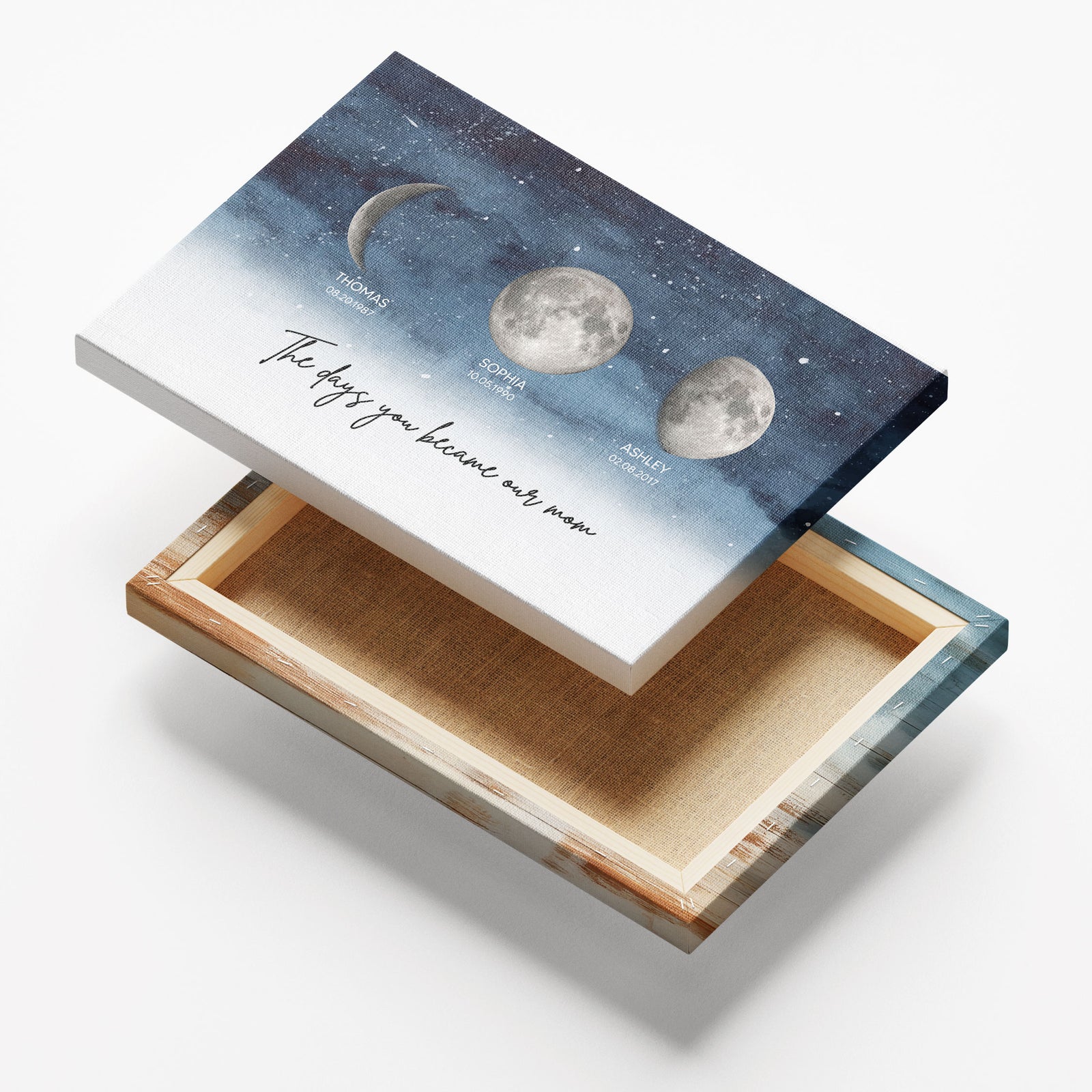 Starry Night Birth Moon Phase The Day You Became Our Mom Personalized Wrapped Canvas, Birthday Gift For Mom, Grandma, Gift or Just Because
