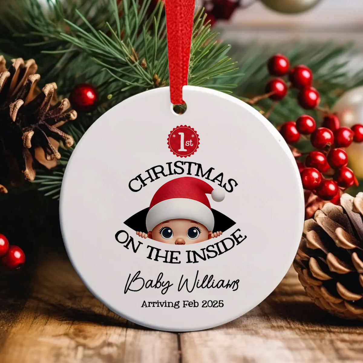 [Custom Skin Tone] Personalized Baby's First Christmas On the Inside Ornament, Custom Pregnancy Reveal Ornament, Expecting Parents