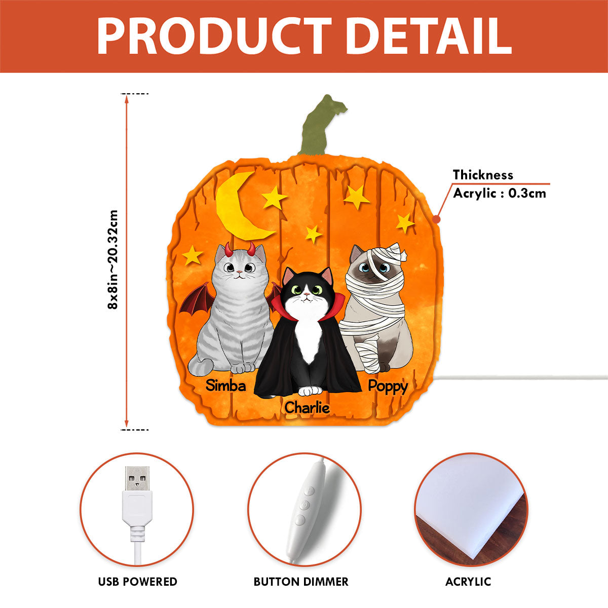 Halloween Cat Pumpkin Shaped Personalized Light Box