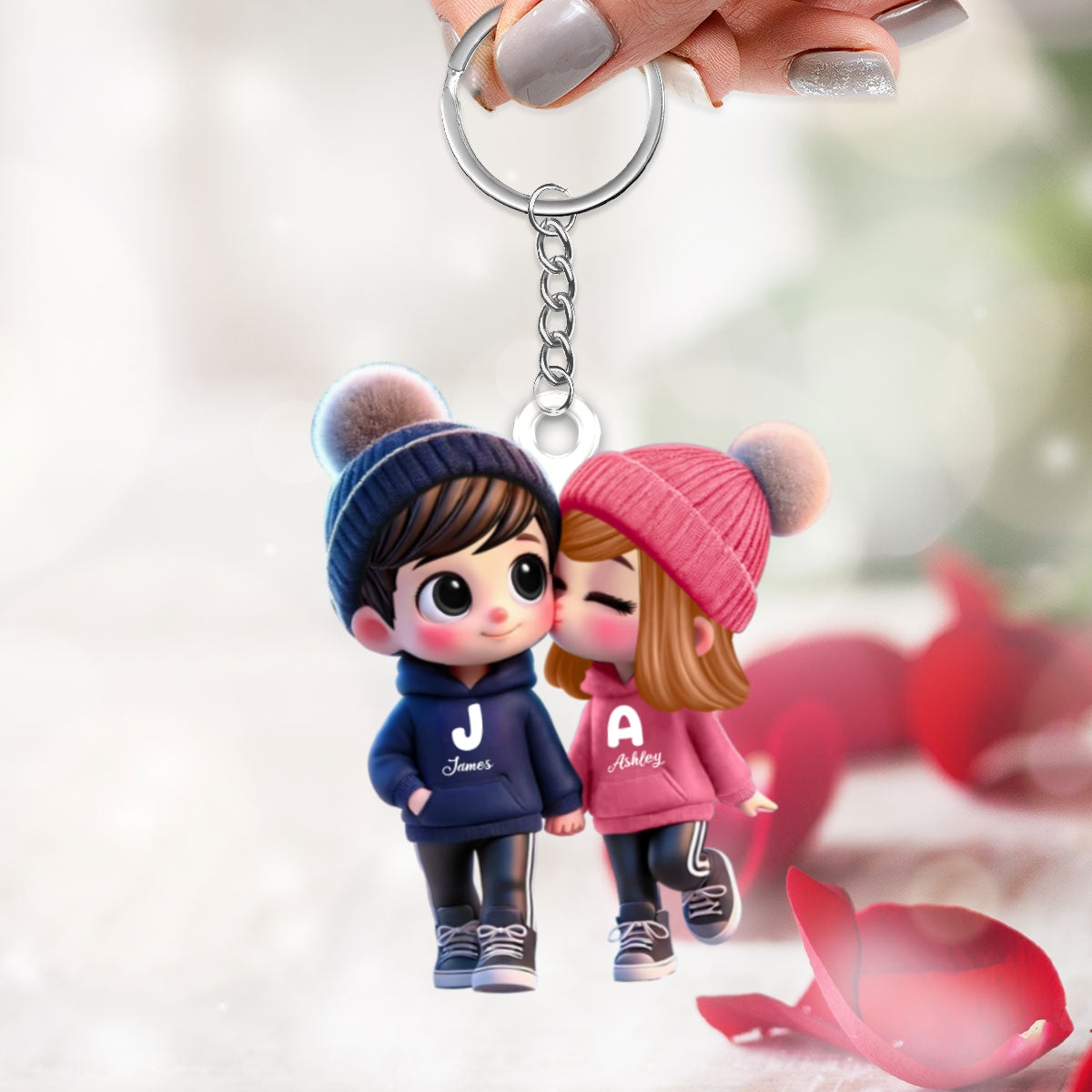 3D Effect Cute Cartoon Couple Walking - Personalized Acrylic Keychain - Unique Valentine's Day Gift For Him, Gift For Her
