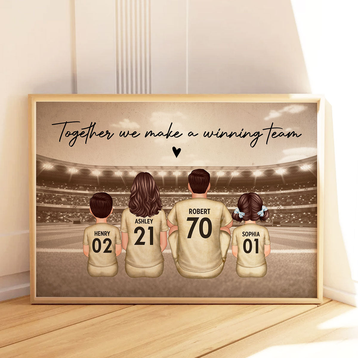 Retro Soccer Family Sitting Personalized Poster, Meaningful Father's Day Gift for Dad, Gift for Husband