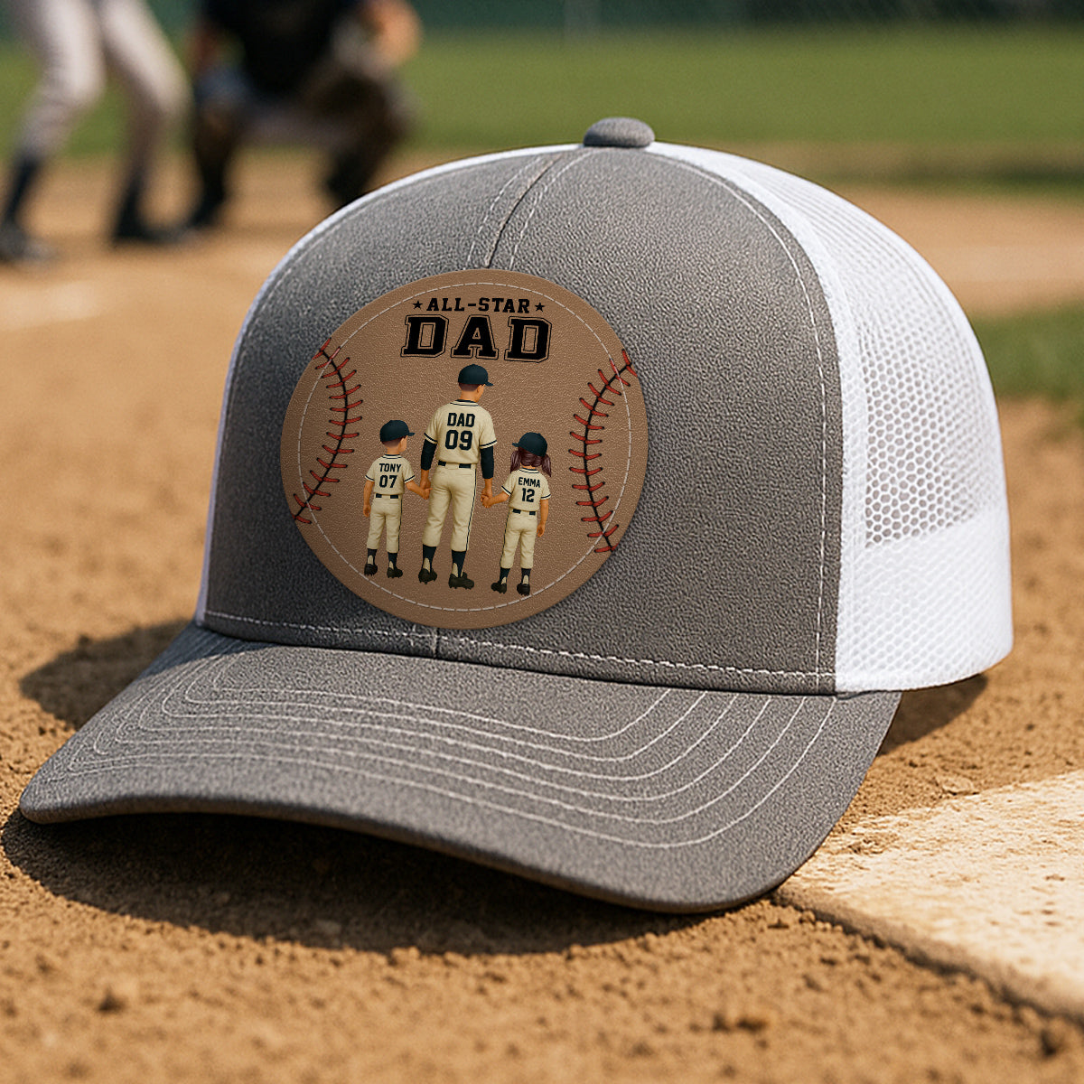 All-Star Dad Baseball Dad & Kids Personalized Leather Patch Hat