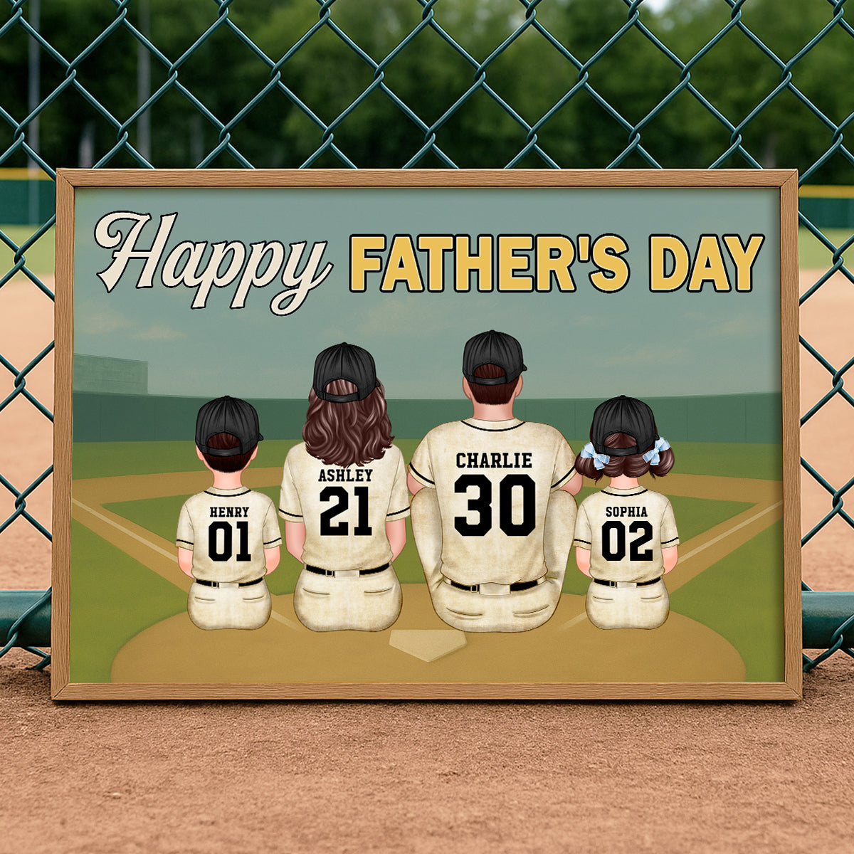 Blue Retro Baseball Daddy's Dream Team Personalized Poster, Gift For Dad