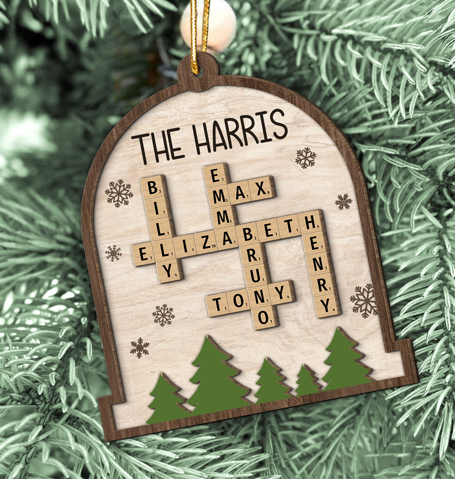 Whole Family Names Crossword Puzzle Art Personalized 2-Layer Wooden Ornament, Christmas Gift For Family, For Parents, Grandparents, Siblings, Children