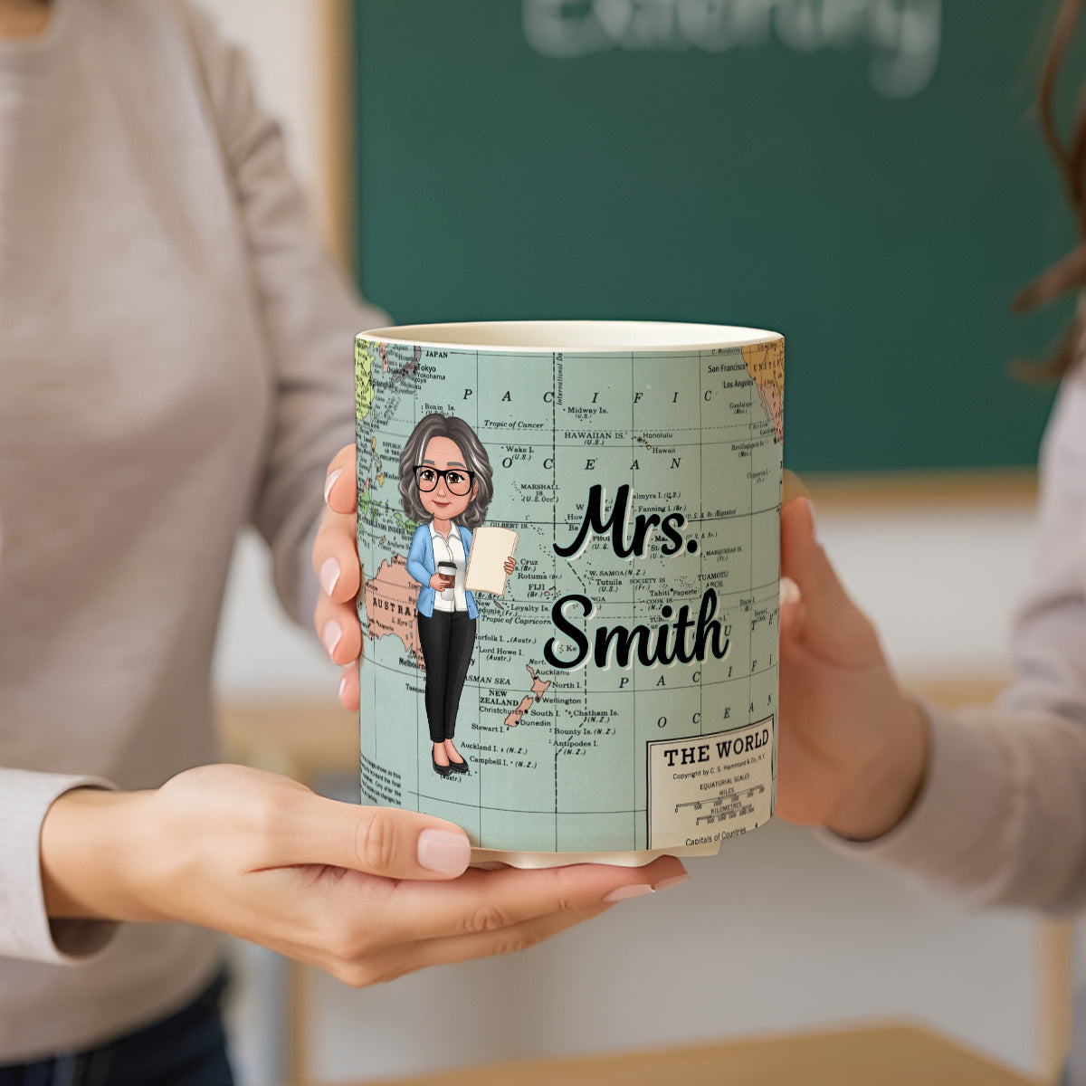 World Map Adventure Themed Doll Teacher Personalized Rotating Pen Holder