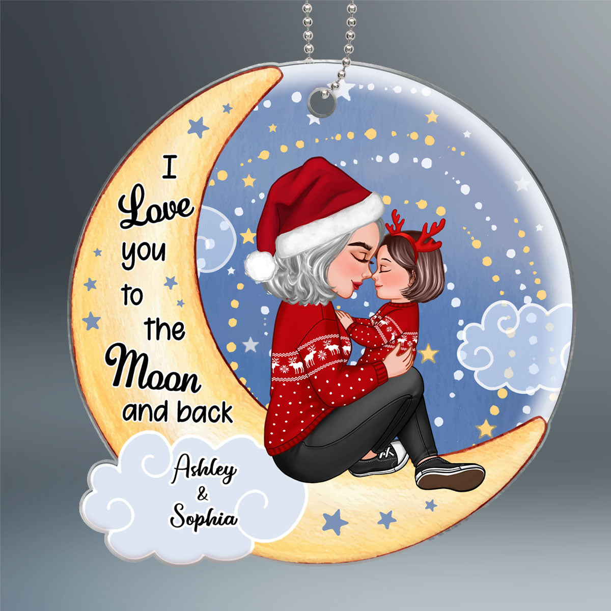 Grandma Grandkid On Yellow And Blue Moon Personalized Acrylic Ornament