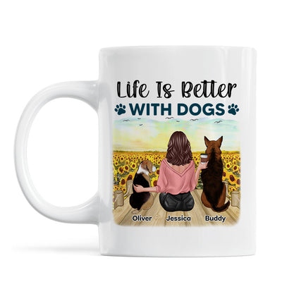 Girl & Dogs Bond Can‘t Be Broken Sunflower Field Personalized Mug