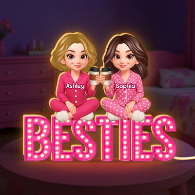 Pink Marquee Besties Sisters Sitting On Text Personalized Light Box