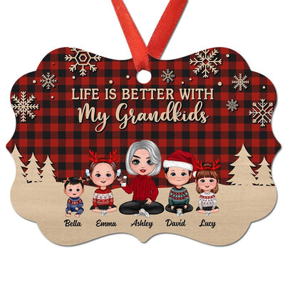 Red Checkered Grandma Grandkids Doll Personalized Christmas Ornament