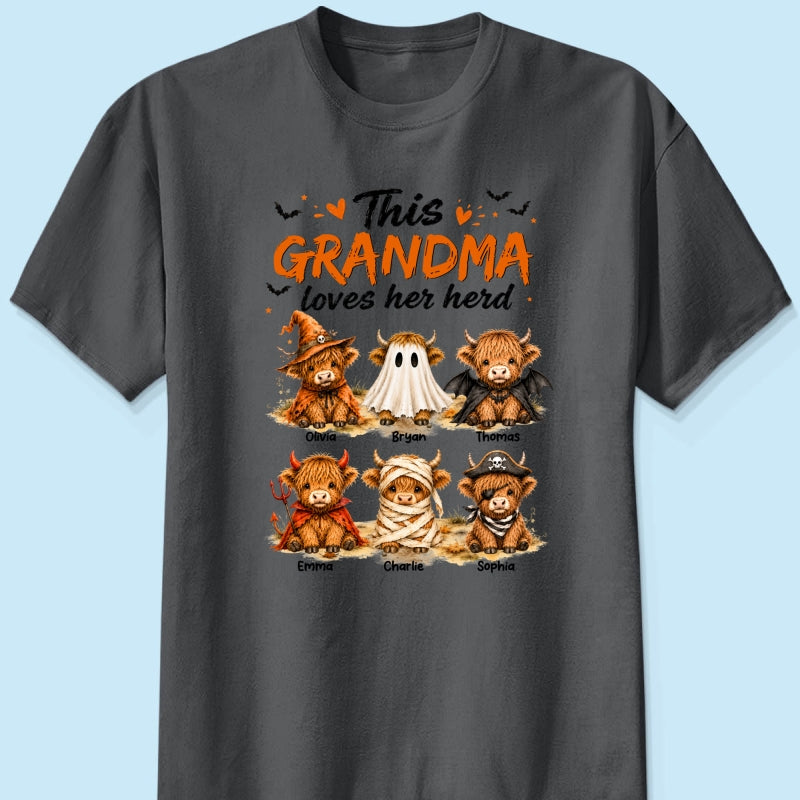 Funny Halloween Highland Cow - Personalized Shirt - Gift For Gramdmas, Moms