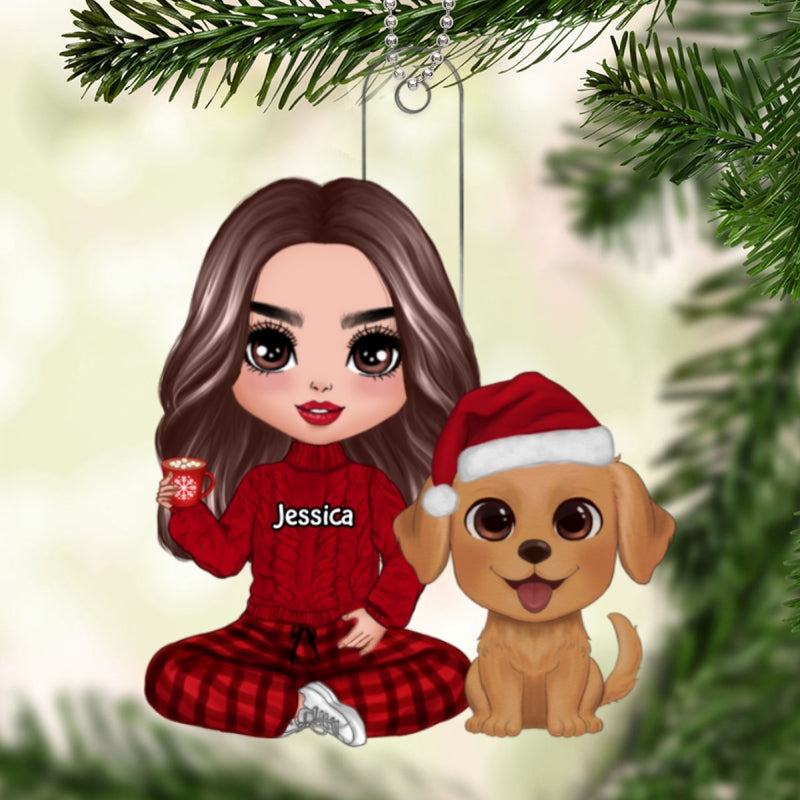 Christmas Doll Dog Mom Dog Dad Watercolor Cute Dogs Personalized Acrylic Ornament