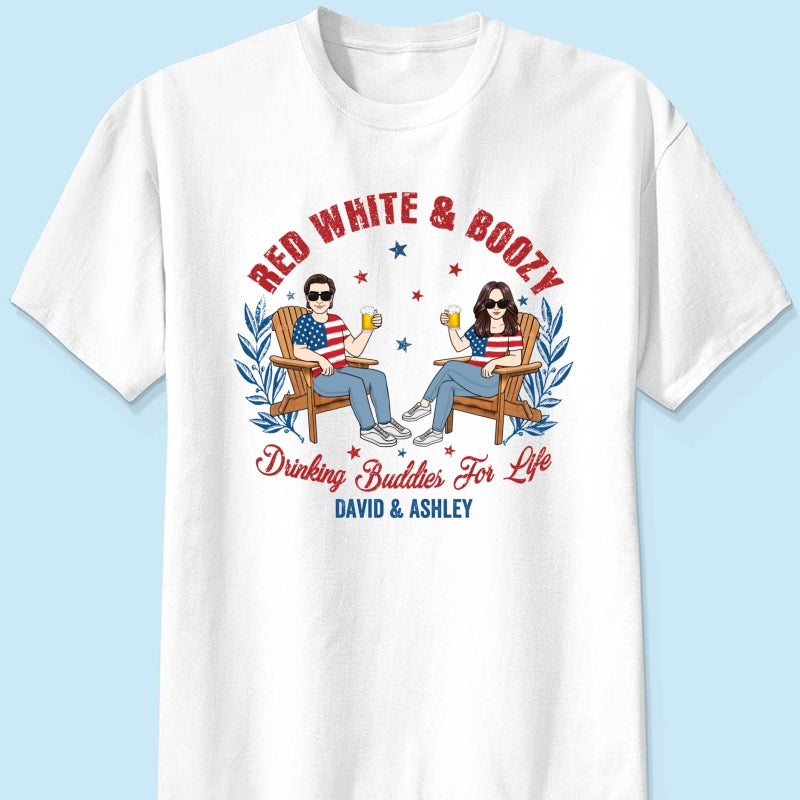 Red White & Boozy Beer & Cocktail Club, Personalized Matching Shirt For Couples, 4th Of July