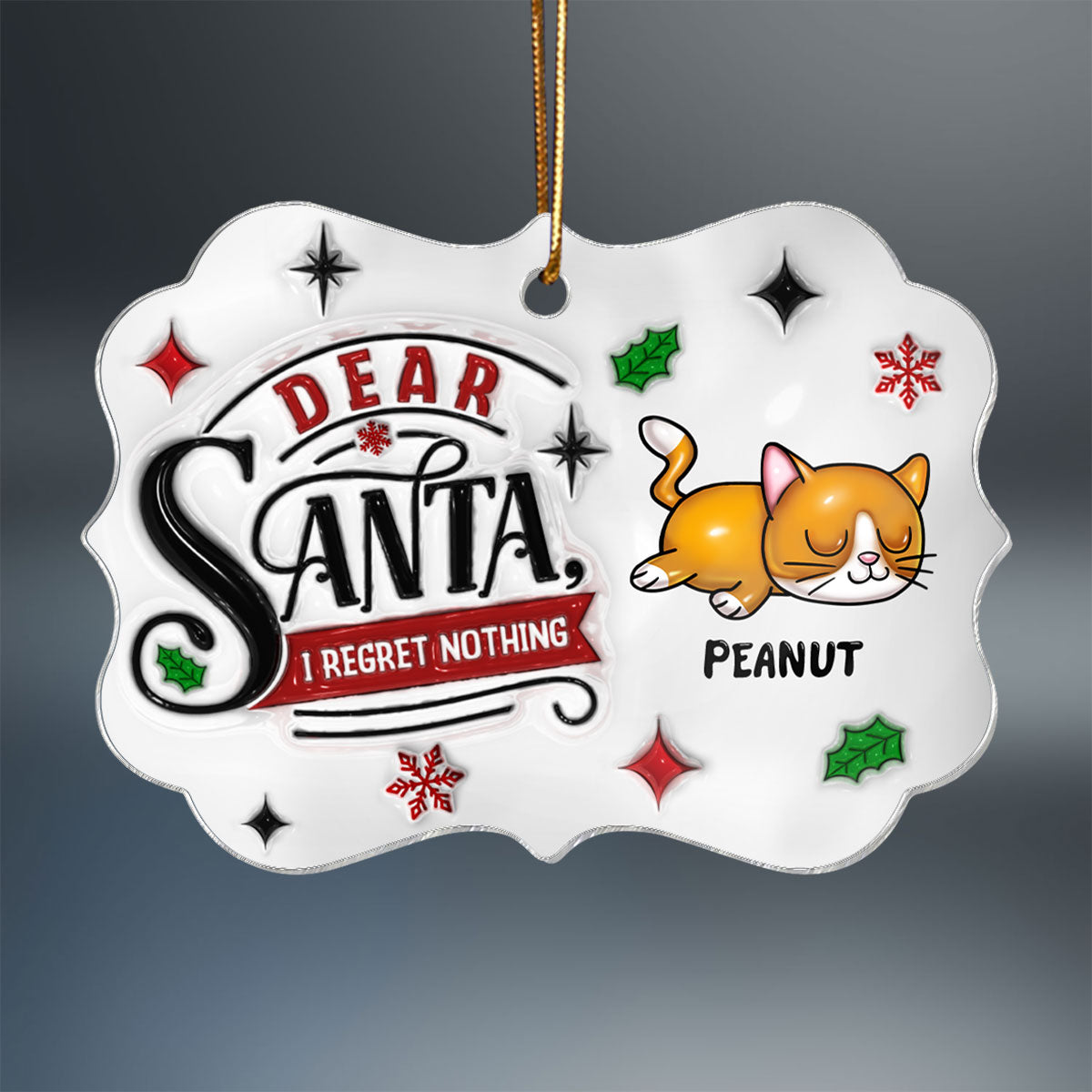 Dear Santa I Regret Nothing 3D Inflated Cat Christmas Personalized Acrylic Ornament