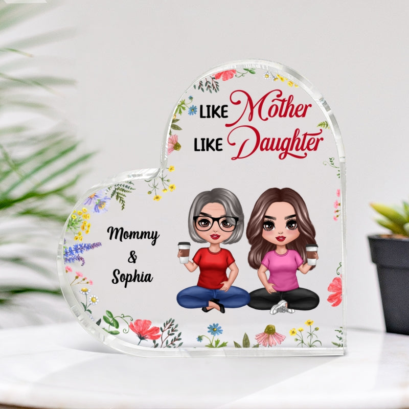 Colorful Flower Like Mother Like Daughter Personalized Heart Acrylic Plaque