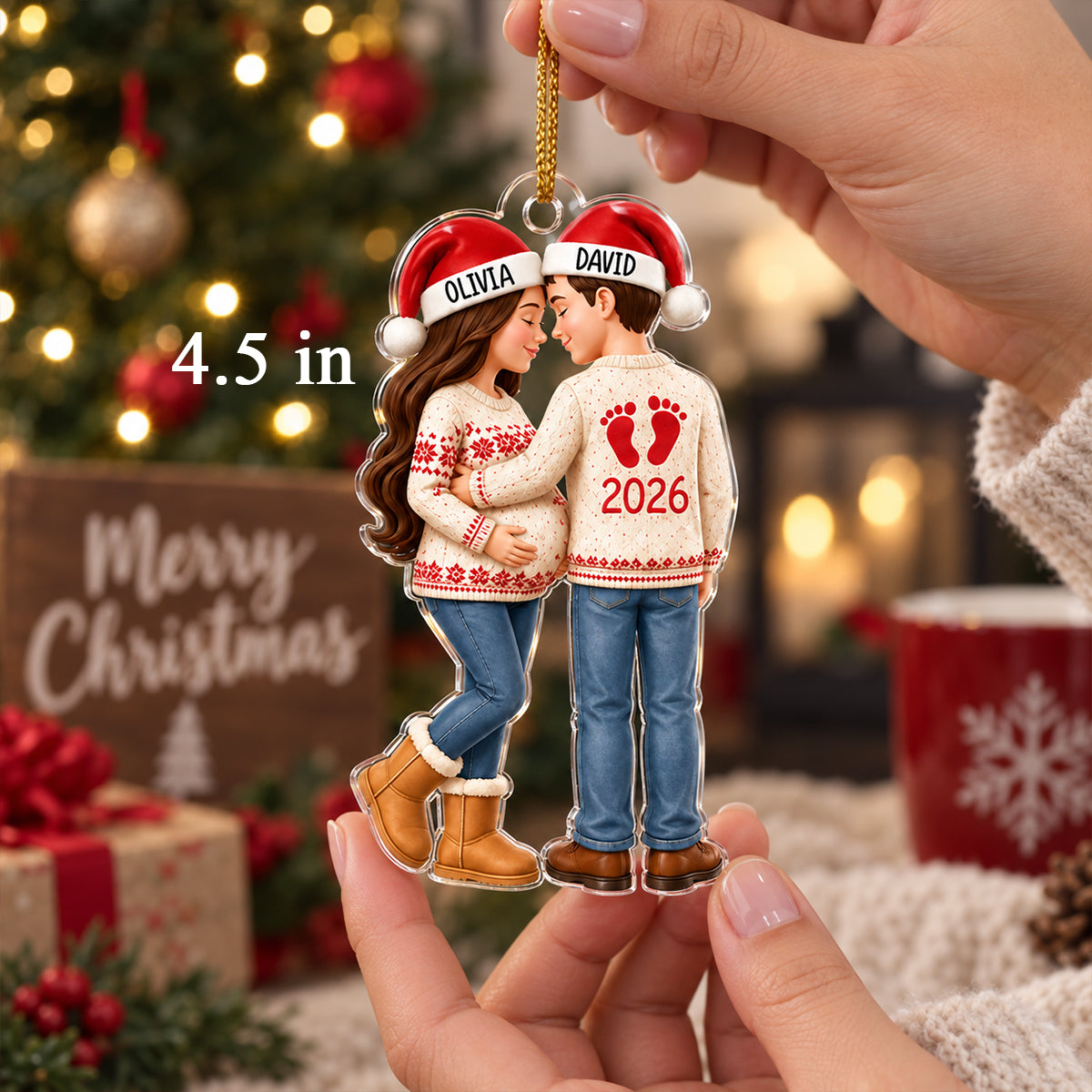 Bump's First Christmas - Personalized Acrylic Ornament - Expecting Parents Keepsake, Custom Mom Dad Pregnancy Announcement
