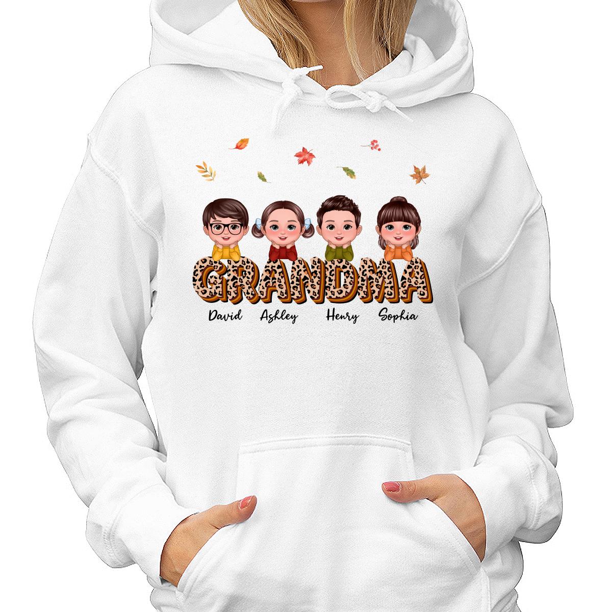 Fall Season Grandma Mom Kids On Text Leopard Personalized Shirt