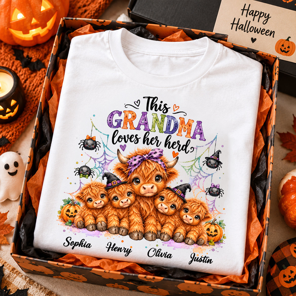 This Grandma Loves Her Herd - Personalized Shirt - Trendy Spooky Halloween Fall Tee for Grandma