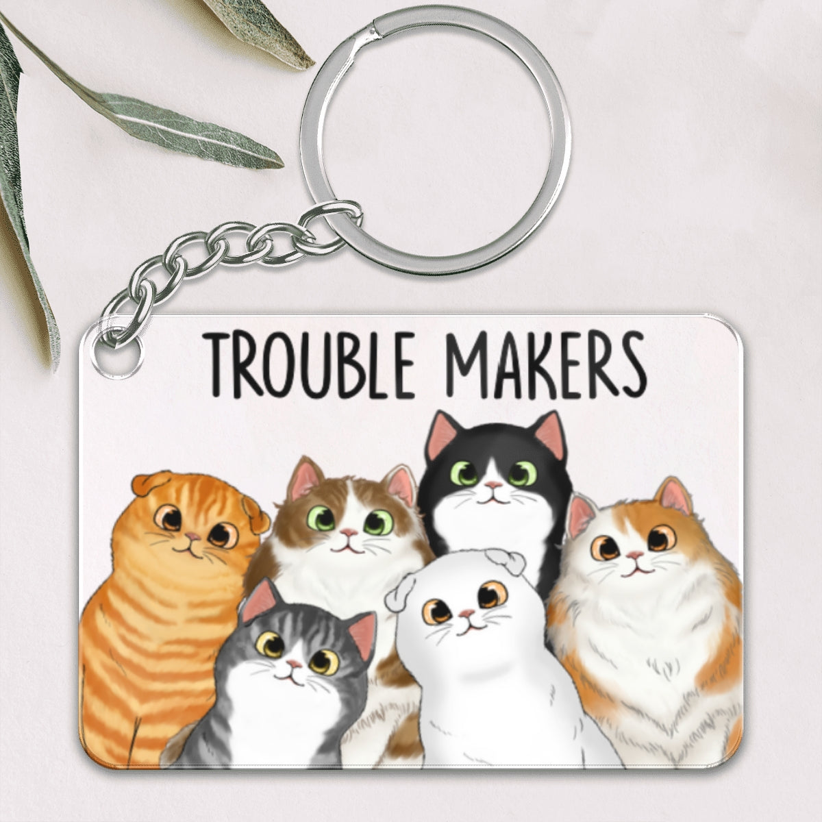 Cute Peeking Fluffy Cat Personalized Acrylic Keychain - Gift For Cat Lover