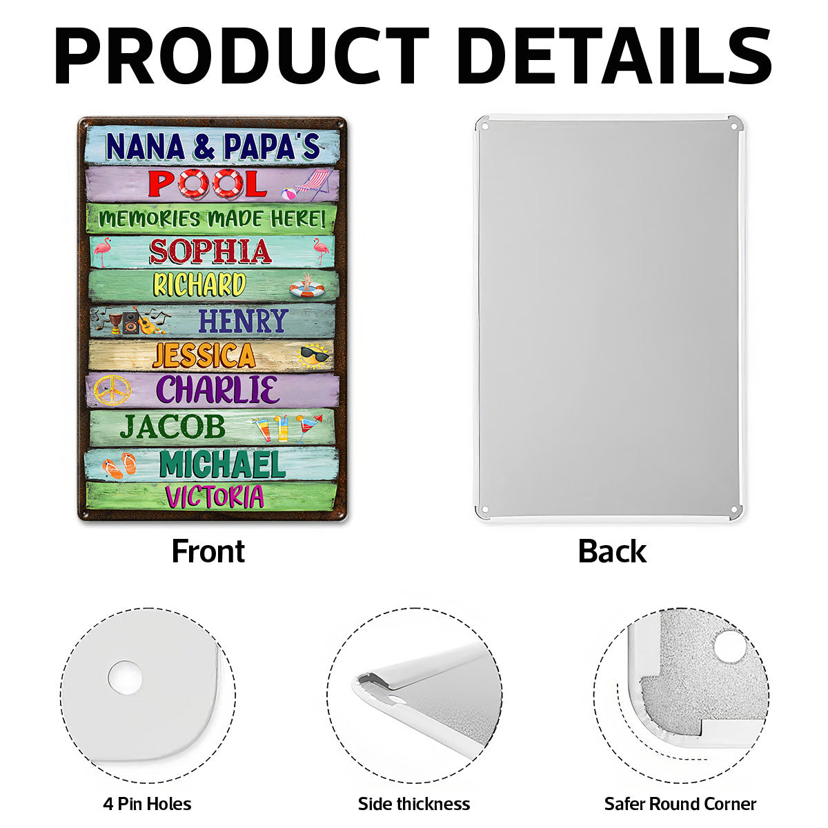 Grandma Grandpa Pool Colorful Wood Palletes Personalized Metal Sign