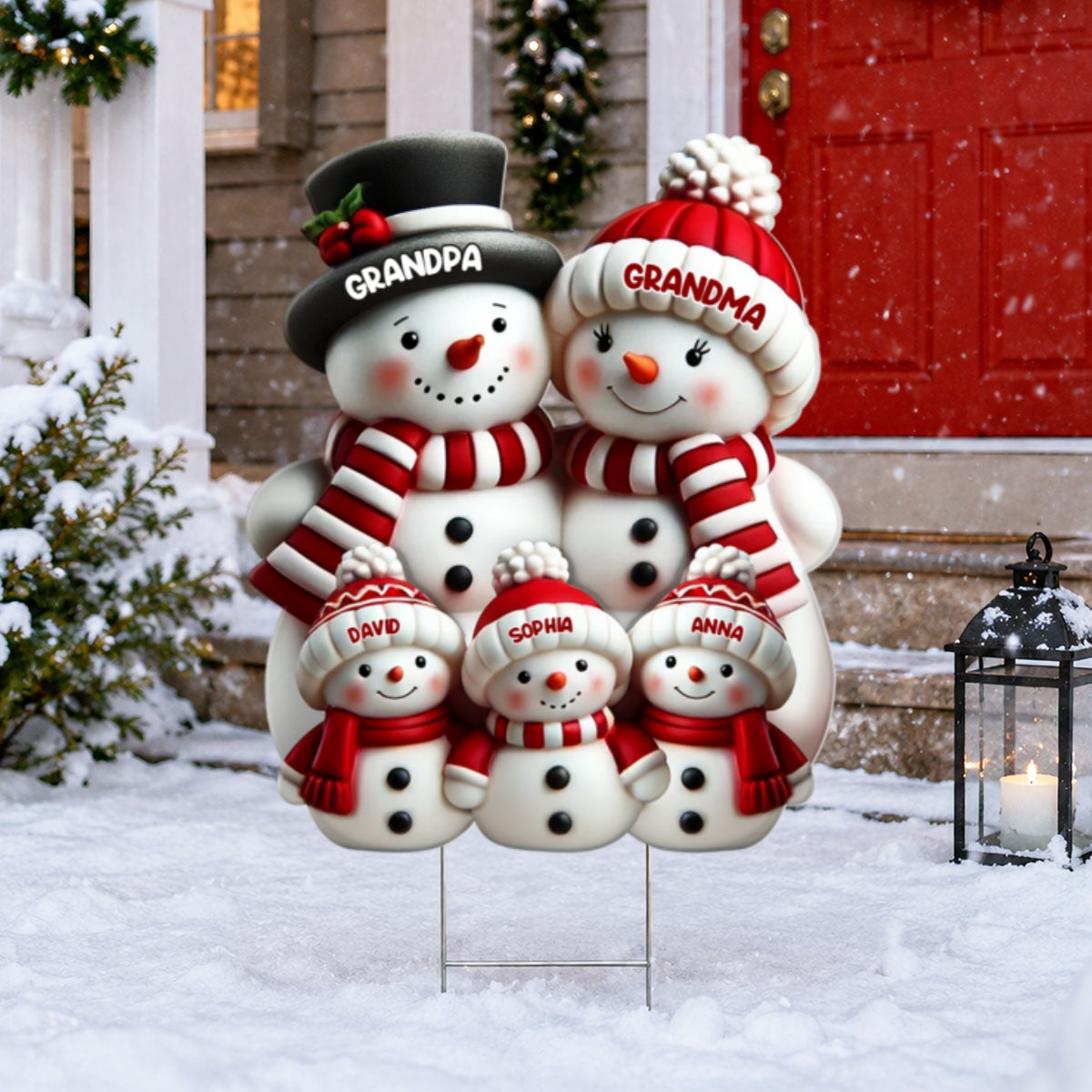Christmas Cute Snowman Grandpa Grandma Grandkids - Personalized Yard Sign - Christmas Decor For Grandparents