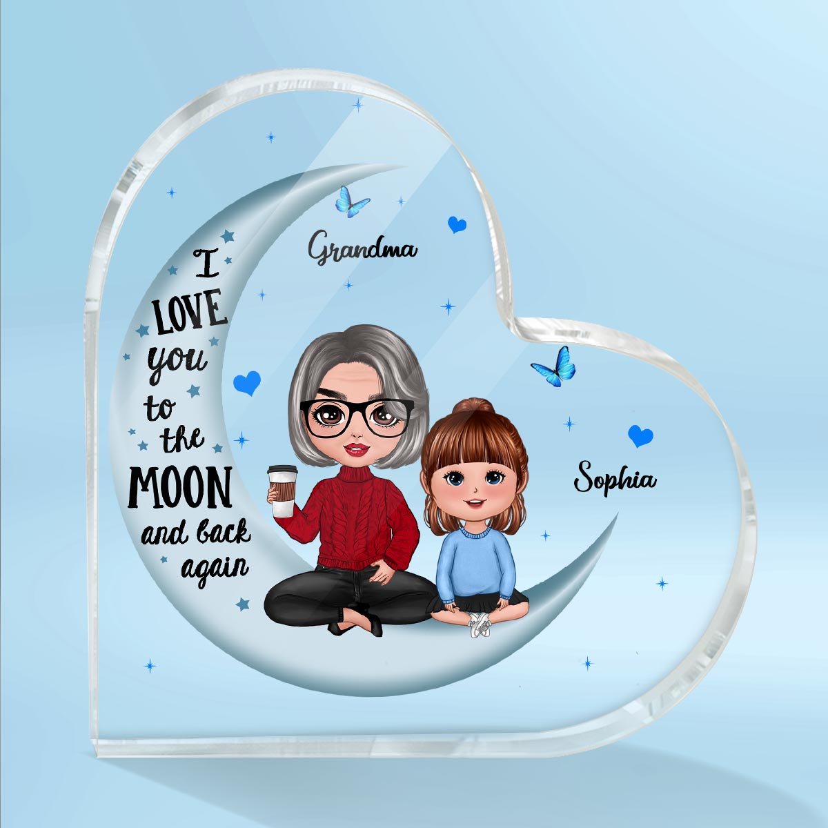 Doll Grandma Grandkids Blue Moon Personalized Acrylic Heart Plaque