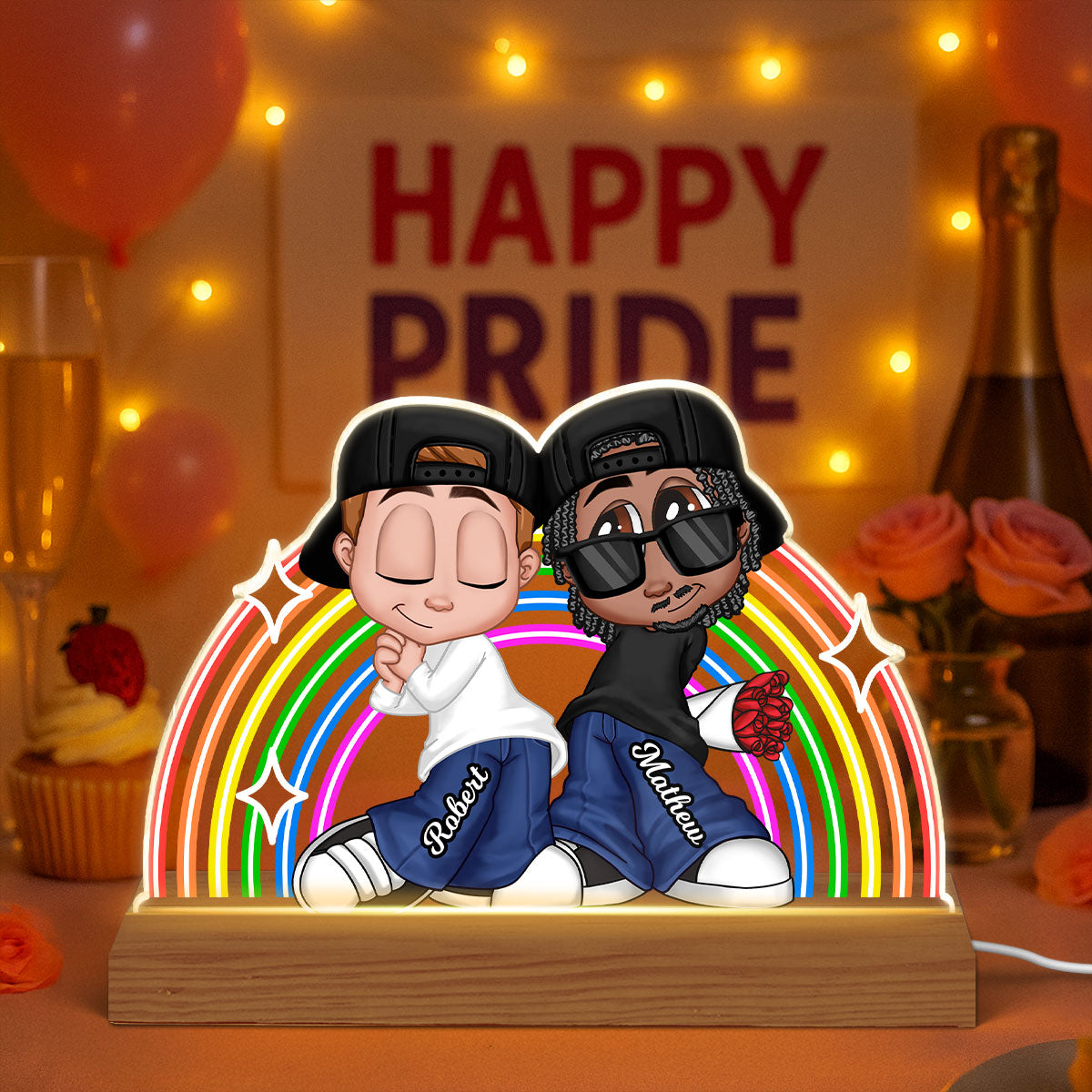 LGBT Couple Y2K Rainbow Personalized Acrylic LED Night Light