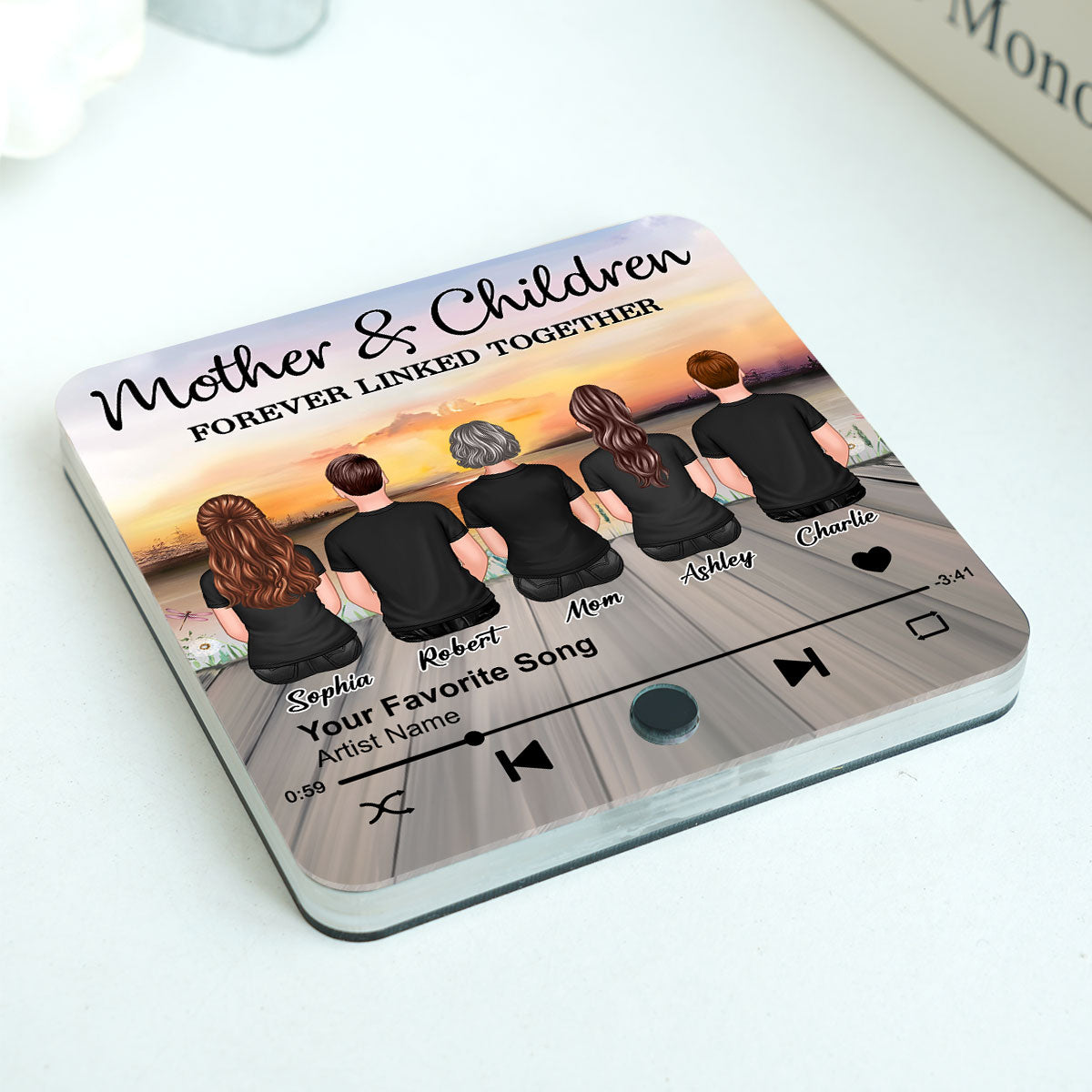 Mother & Daughters Sons Forever Linked Together Personalized Music Fridge Magnet, Heartfelt Gift For Mom