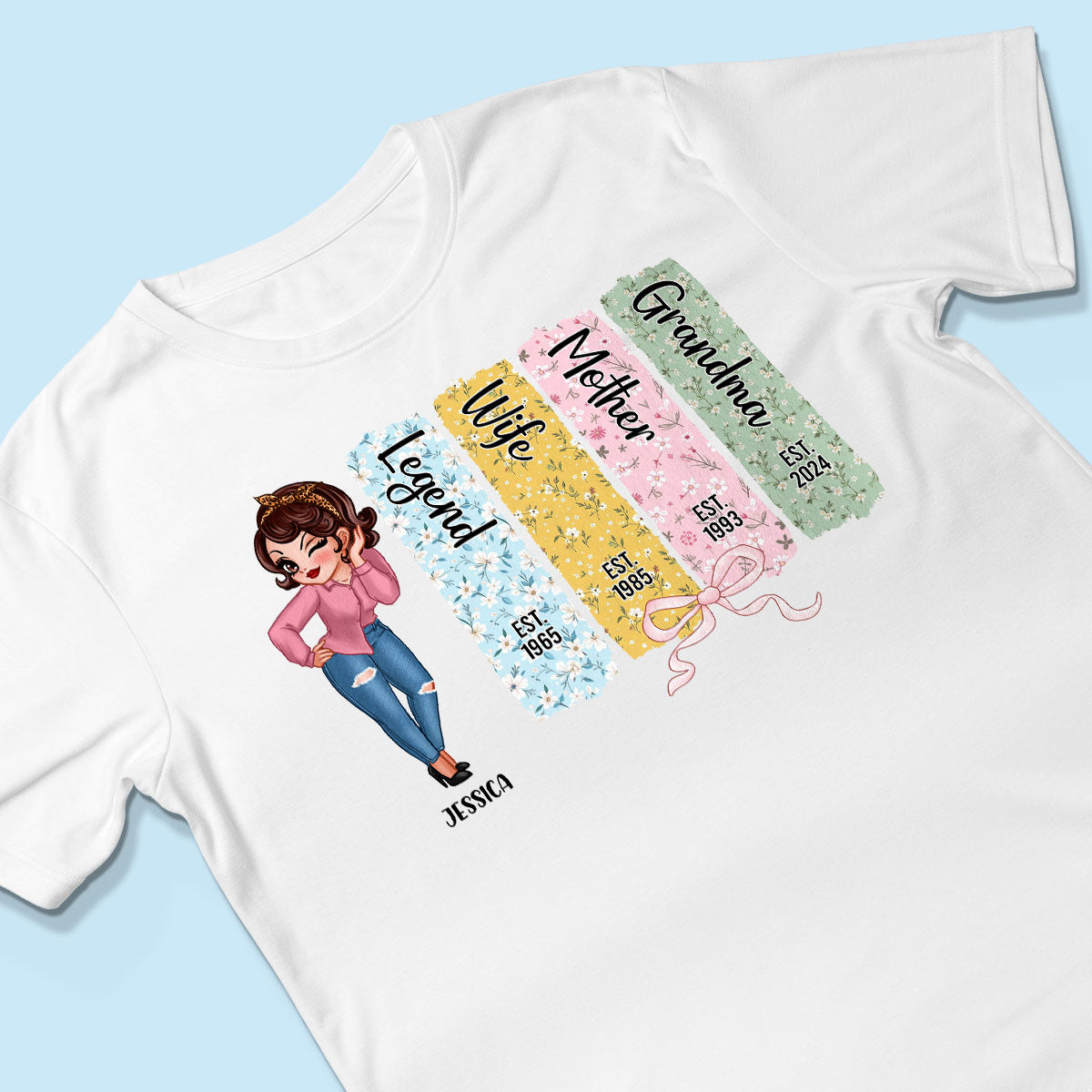 Floral Mom Grandma Est Bow Coquette Personalized Shirt, Gift